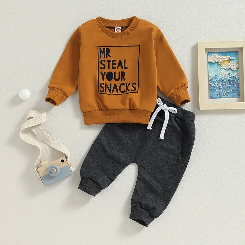 Ensemble 2 Pièces Garçon – Sweat imprimé + Pantalon à cordon | Printemps & Automne