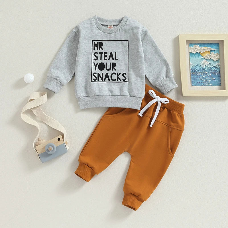 Ensemble 2 Pièces Garçon – Sweat imprimé + Pantalon à cordon | Printemps & Automne