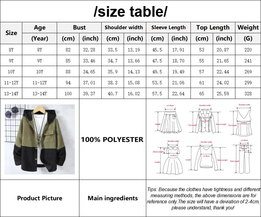 Veste Garçon à Capuche – Velours Côtelé Épais | Style Contrasté | 8-14 ans