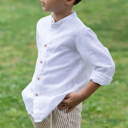 Chemise Garçon en Lin Blanc – Élégance Décontractée | Coton & Lin