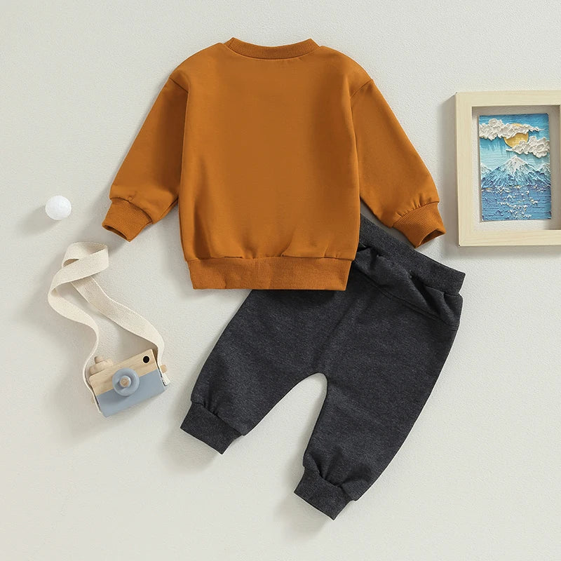 Ensemble 2 Pièces Garçon – Sweat imprimé + Pantalon à cordon | Printemps & Automne