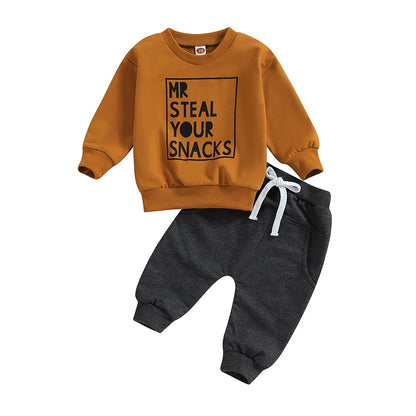 Ensemble 2 Pièces Garçon – Sweat imprimé + Pantalon à cordon | Printemps & Automne