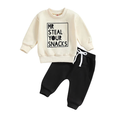 Ensemble 2 Pièces Garçon – Sweat imprimé + Pantalon à cordon | Printemps & Automne