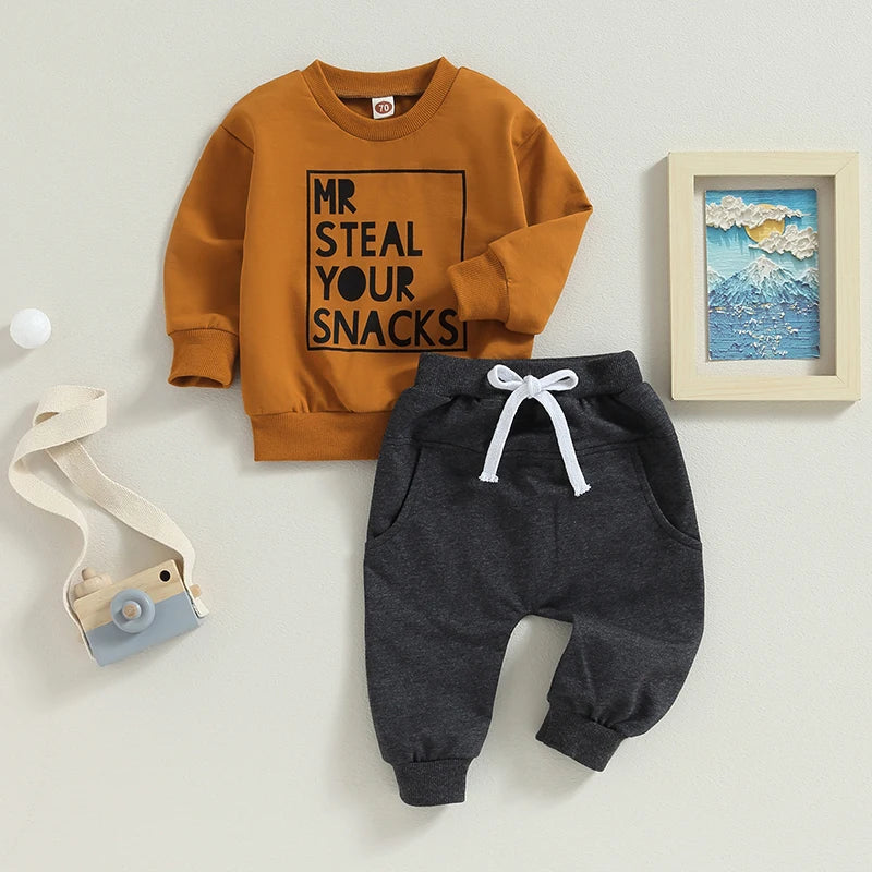 Ensemble 2 Pièces Garçon – Sweat imprimé + Pantalon à cordon | Printemps & Automne