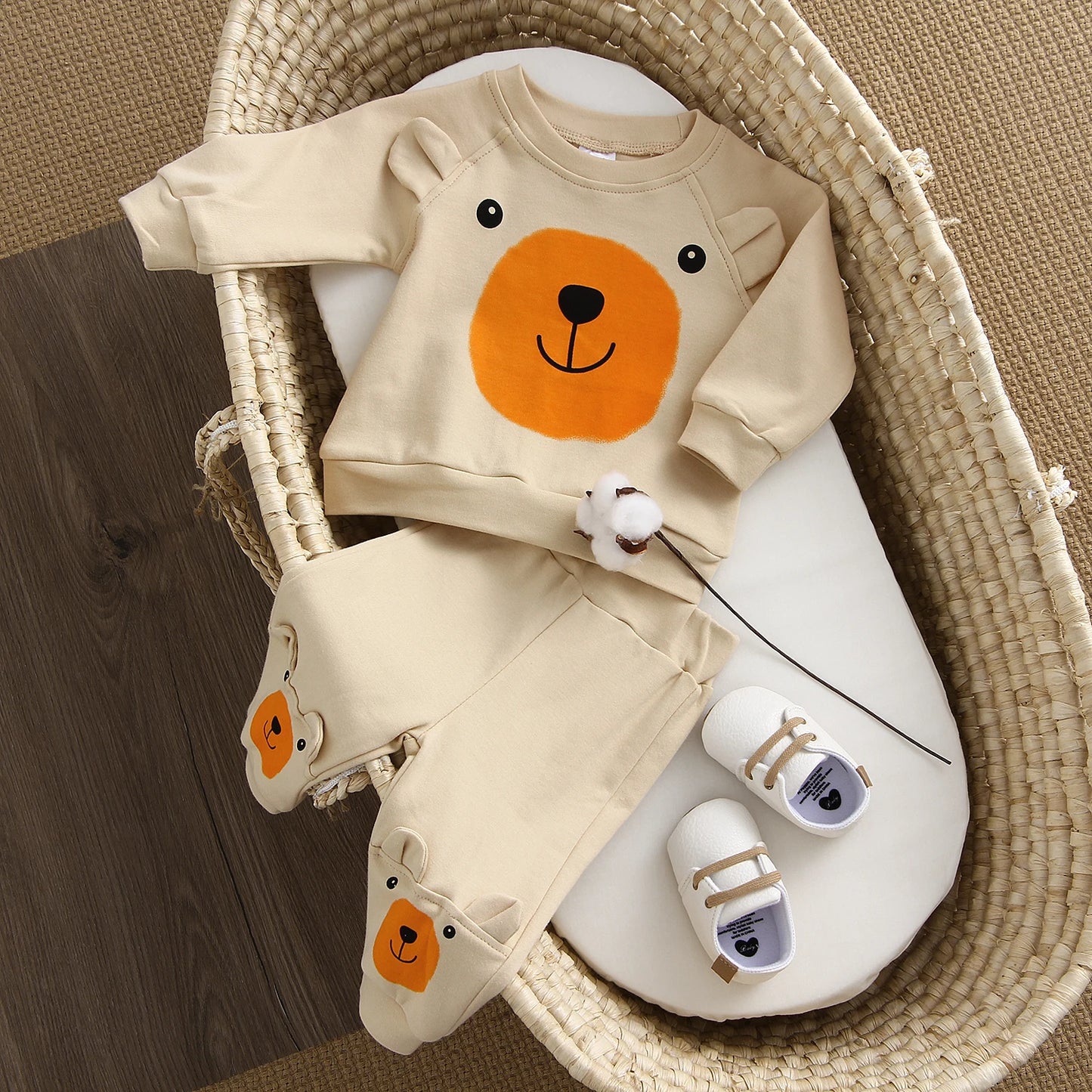 Ensemble Bébé Garçon 2 Pièces – Sweat à Capuche & Pantalon | Motif Ours