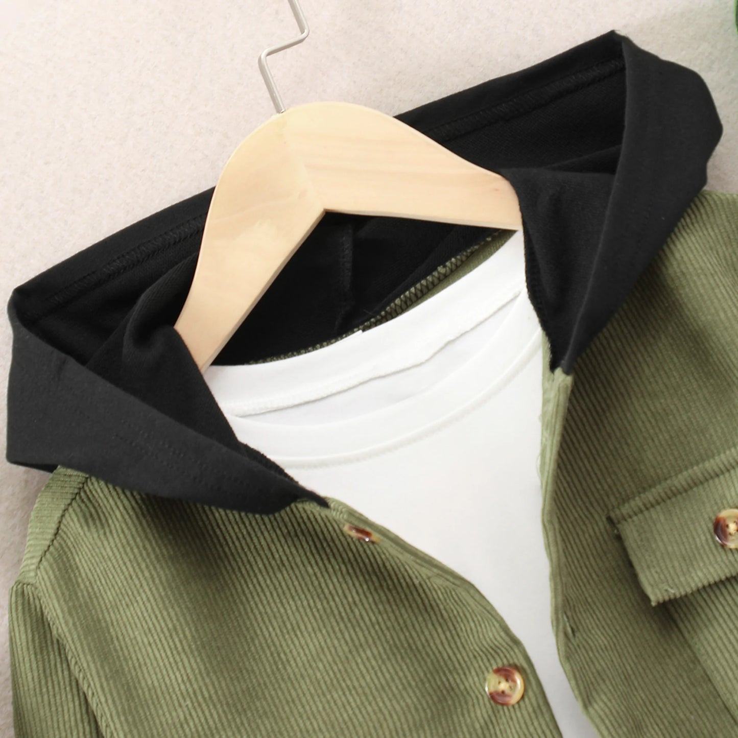 Veste Garçon à Capuche – Velours Côtelé Épais | Style Contrasté | 8-14 ans