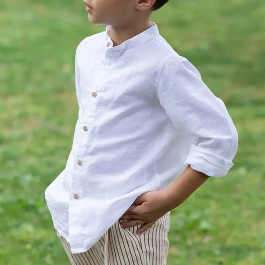 Chemise Garçon en Lin Blanc – Élégance Décontractée | Coton & Lin