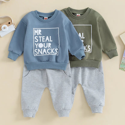 Ensemble 2 Pièces Garçon – Sweat imprimé + Pantalon à cordon | Printemps & Automne