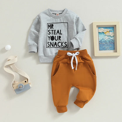 Ensemble 2 Pièces Garçon – Sweat imprimé + Pantalon à cordon | Printemps & Automne