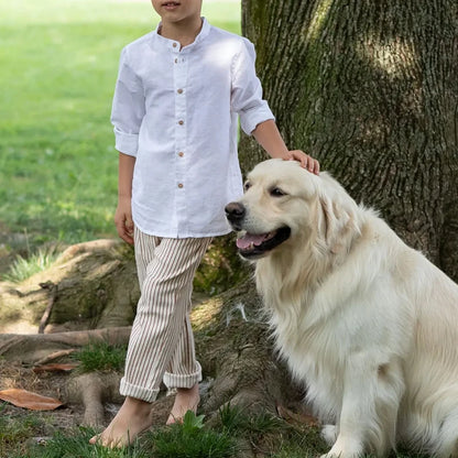 Chemise Garçon en Lin Blanc – Élégance Décontractée | Coton & Lin