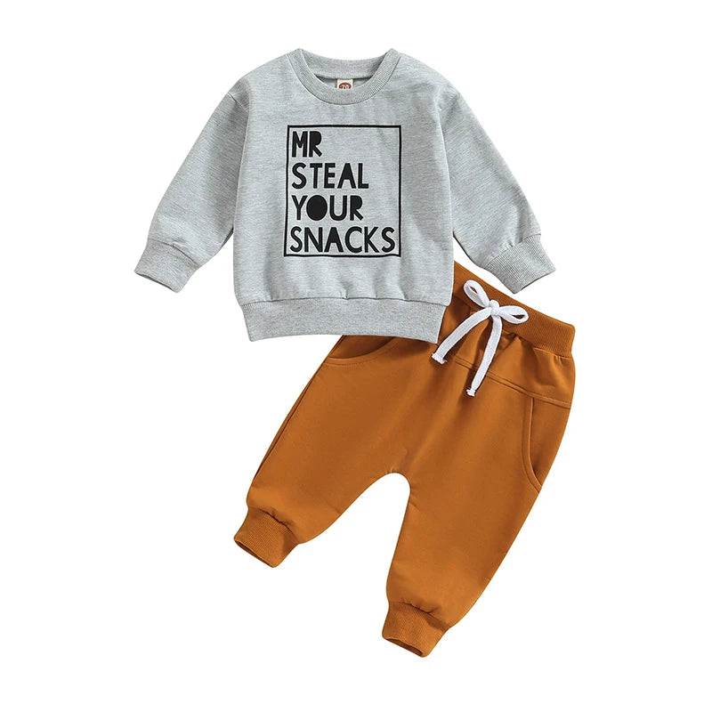 Ensemble 2 Pièces Garçon – Sweat imprimé + Pantalon à cordon | Printemps & Automne