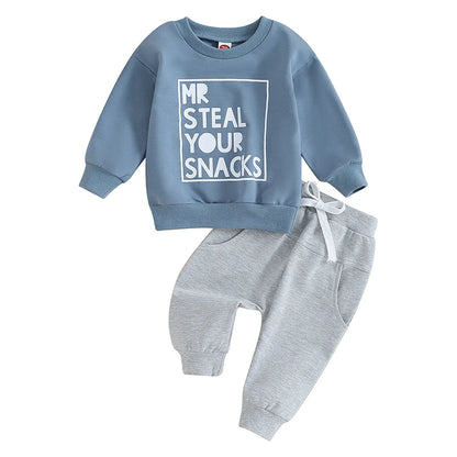 Ensemble 2 Pièces Garçon – Sweat imprimé + Pantalon à cordon | Printemps & Automne