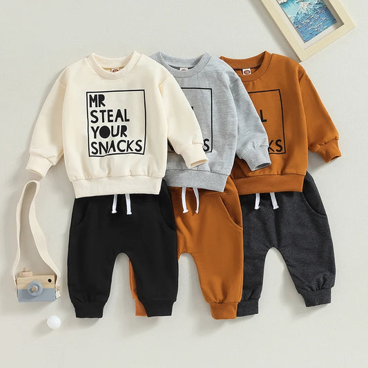 Ensemble 2 Pièces Garçon – Sweat imprimé + Pantalon à cordon | Printemps & Automne