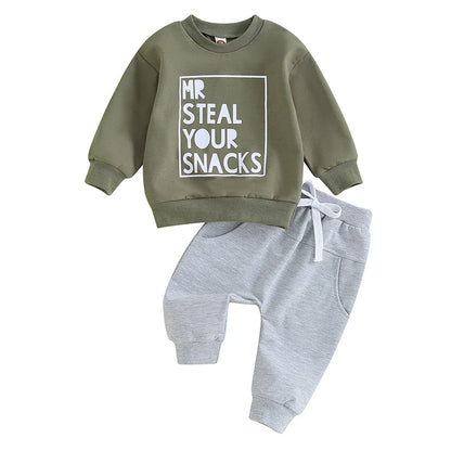Ensemble 2 Pièces Garçon – Sweat imprimé + Pantalon à cordon | Printemps & Automne
