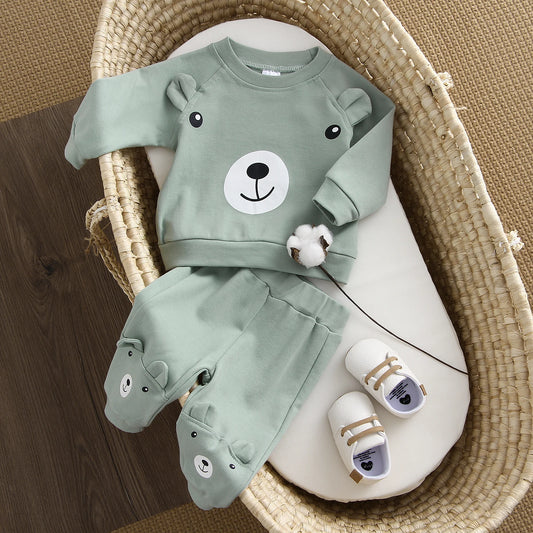 Ensemble Bébé Garçon 2 Pièces – Sweat à Capuche & Pantalon | Motif Ours